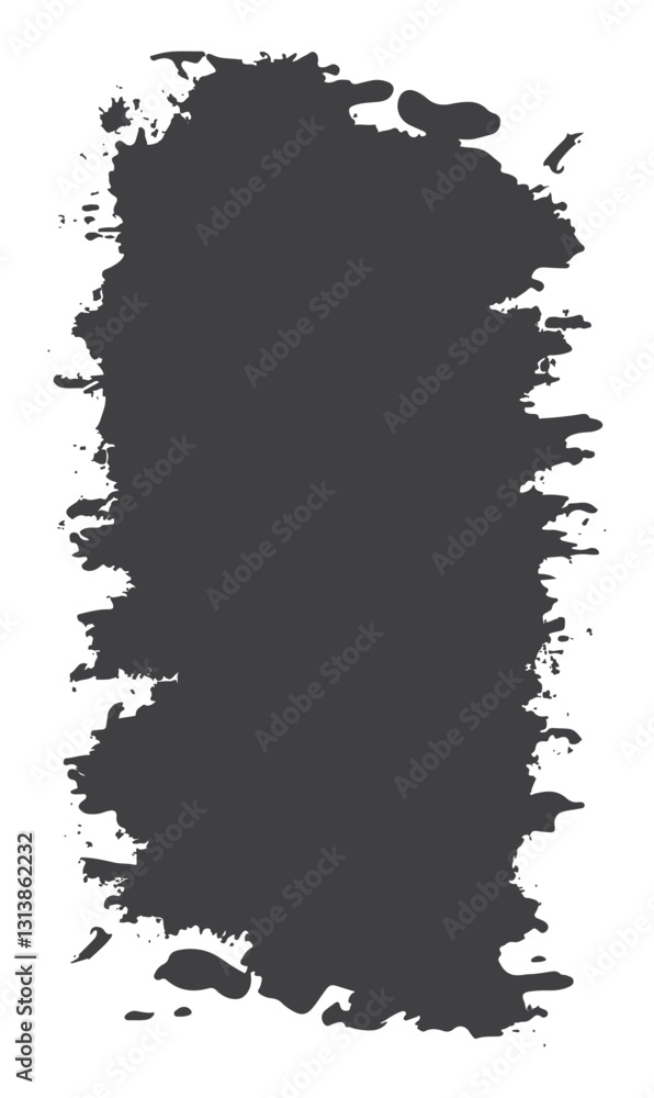 Fototapeta premium Abstract Black Ink Stain Watercolor Rough Rustic Vertical Frame Background with Copy Space