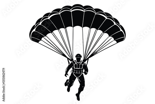 Paragliding Parachute black clipart isolated on a white backgroun