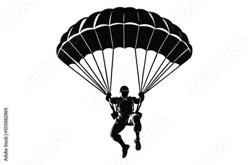 Paragliding Parachute black clipart isolated on a white backgroun
