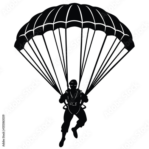 Paragliding Parachute black clipart isolated on a white backgroun