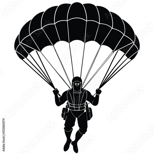 Paragliding Parachute black clipart isolated on a white backgroun