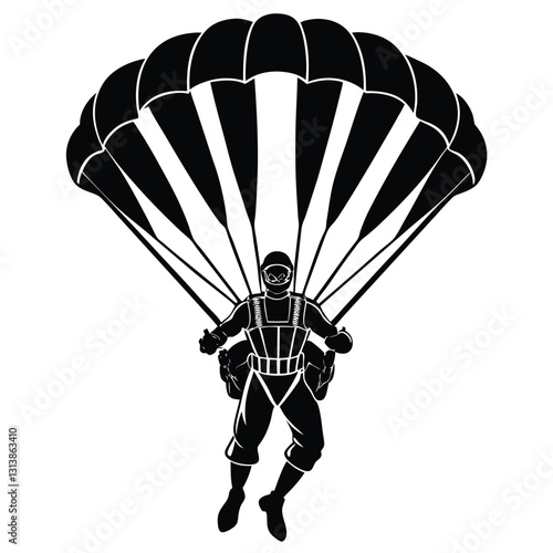 Paragliding Parachute black clipart isolated on a white backgroun