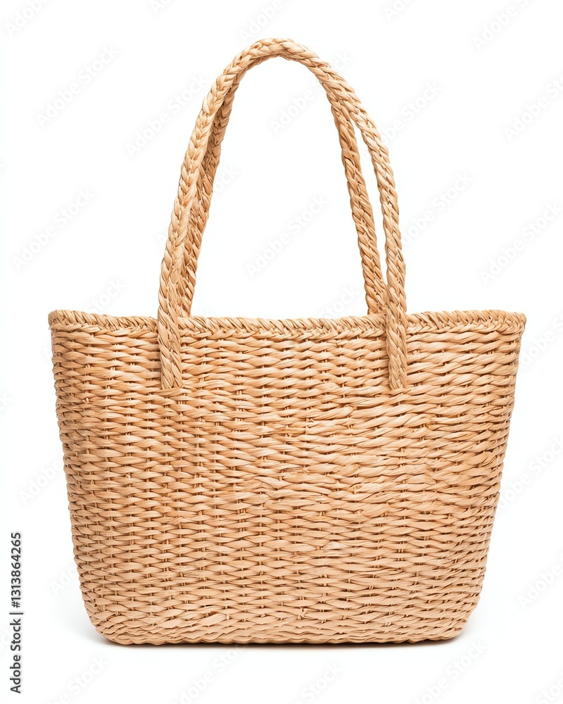 Woven Straw Tote Bag Isolated on White Background for Summer Fashion Woven Straw Tote Bag Isolated on White Background for Summer Fashion