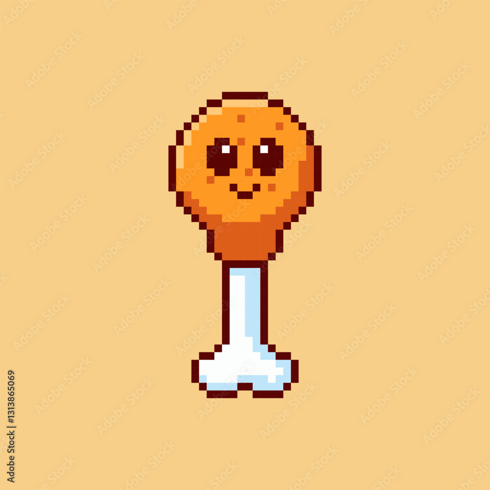 Pixel art Cute Fried Chicken Drumstick game asset design Pixel art Cute Fried Chicken Drumstick game asset design