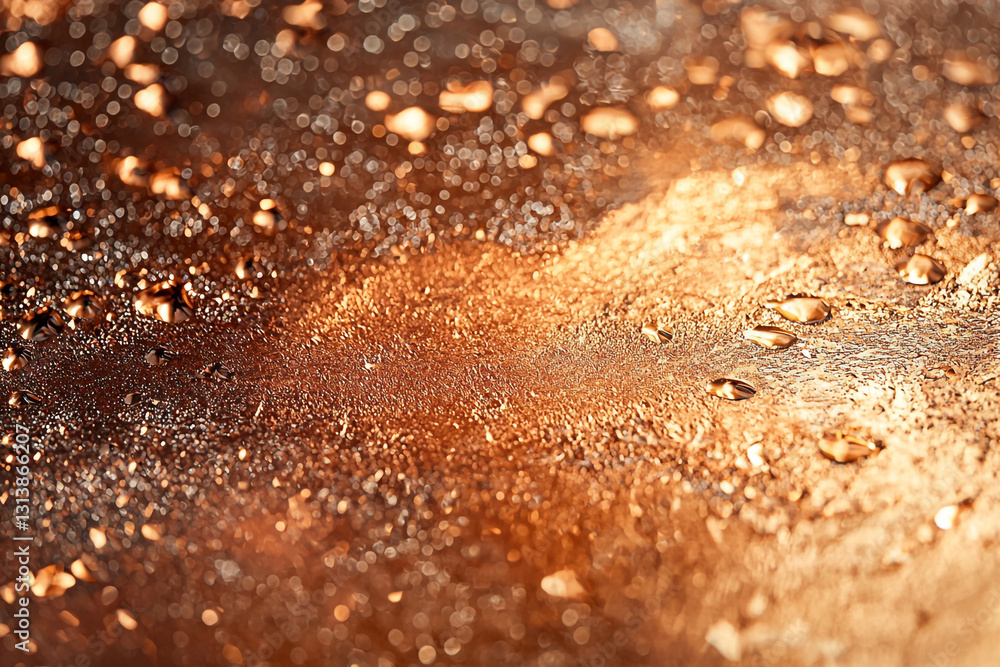 Obraz premium Abstract golden texture background with water droplets sparkling shiny brown light bokeh macro drops