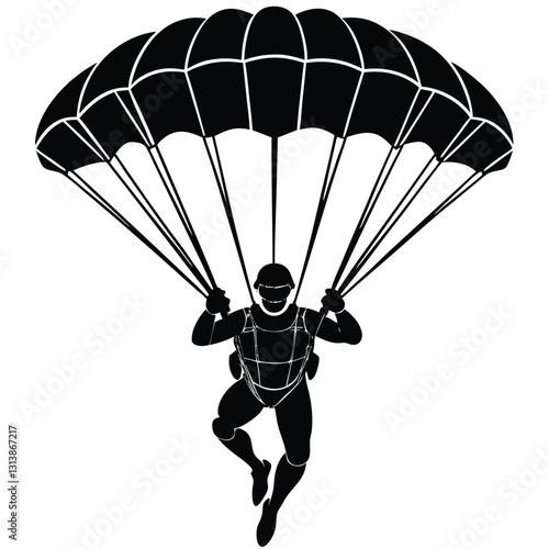 skydiver silhouettes parachuting on white background