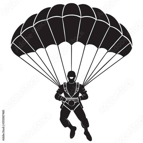 skydiver silhouettes parachuting on white background