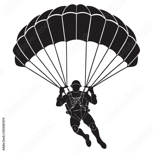 skydiver silhouettes parachuting on white background