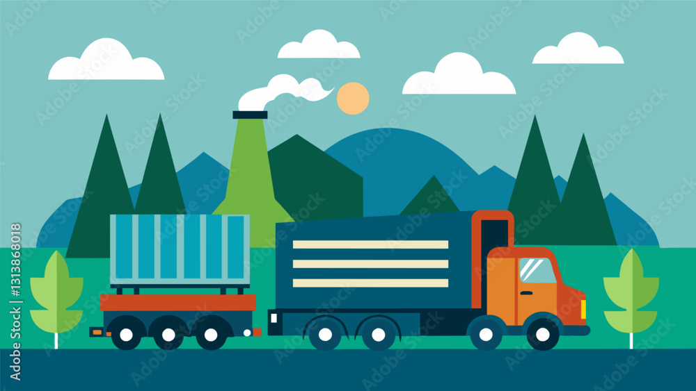 Naklejka premium Despite the looming threat of environmental damage the trucks continue to transport their valuable payload across vast distances to meet the demands. Vector illustration