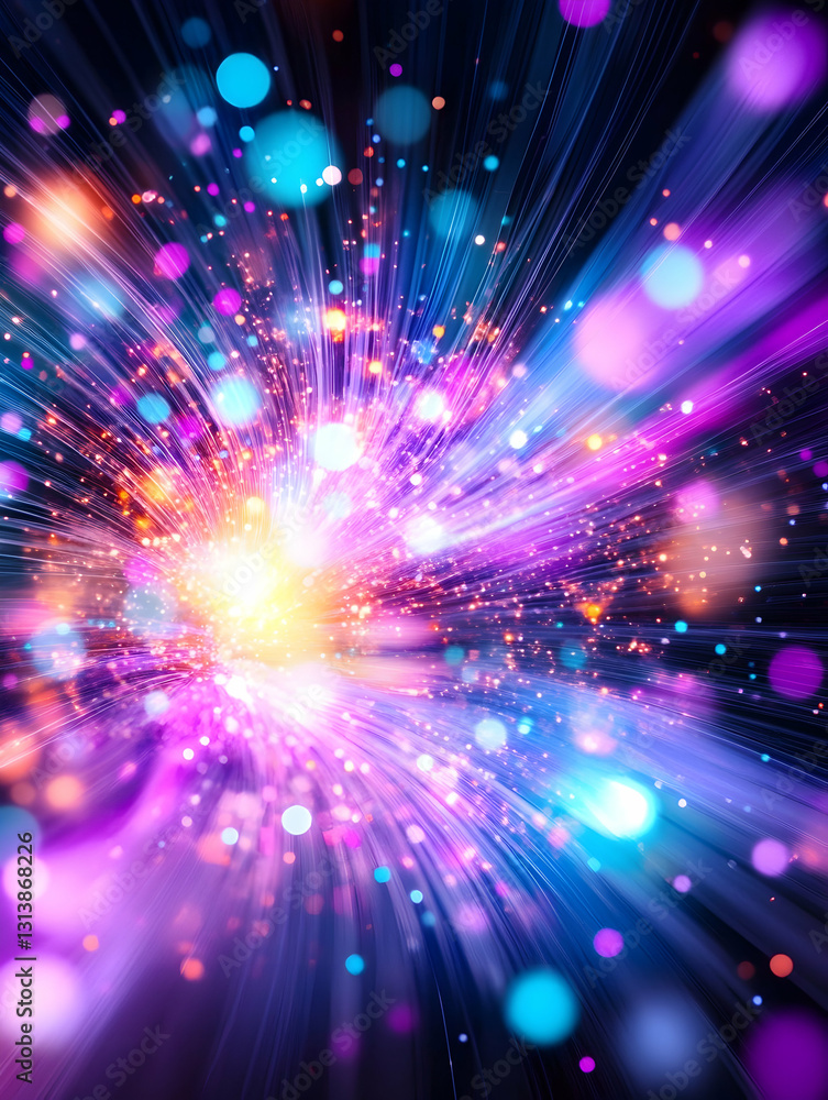 Vibrant light explosion with colorful streaks and bokeh Vibrant light explosion with colorful streaks and bokeh