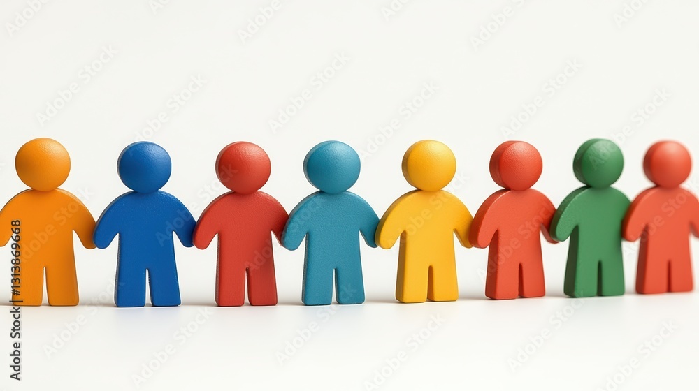 A vibrant row of colorful wooden figures, celebration of playful childhood colorful A vibrant row of colorful wooden figures, celebration of playful childhood colorful