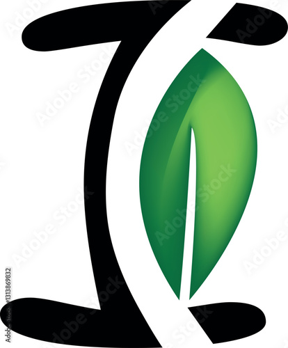 I Letter Leaf Green Color Logo   Artistic Bright Elements in background