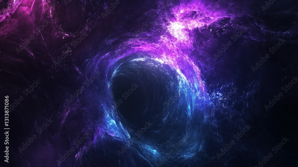 Colorful cosmic nebulas swirling together surrounding a dark void in space Colorful cosmic nebulas swirling together surrounding a dark void in space