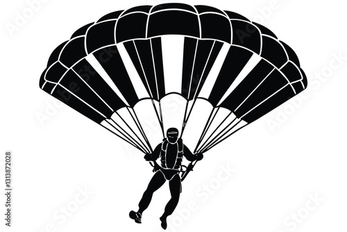 Parachute Skydiving Silhouette Art On Solid White Background