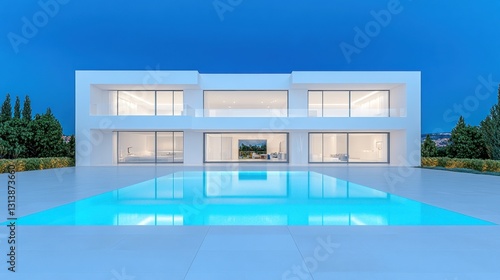 Modern Luxury Villa with Infinity Pool at Dusk