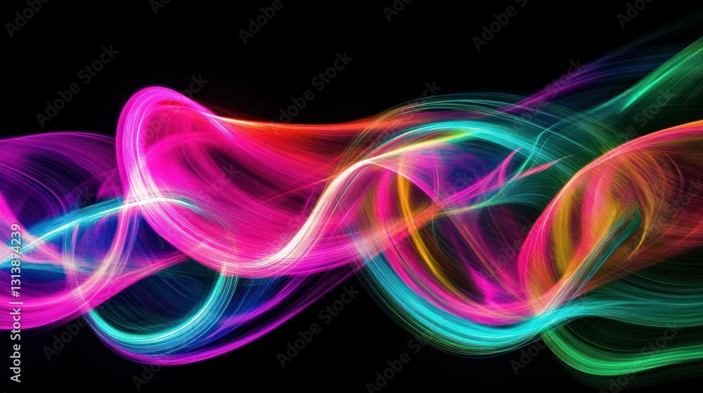 Naklejka premium Abstract colorful lines flow against a black background with curves