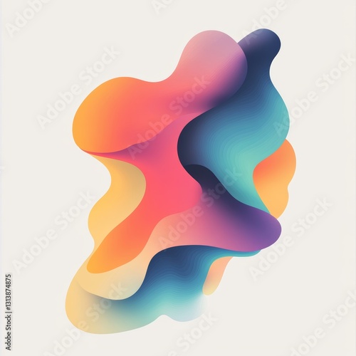 Abstract Colorful Fluid Shapes Over Soft Cream Background