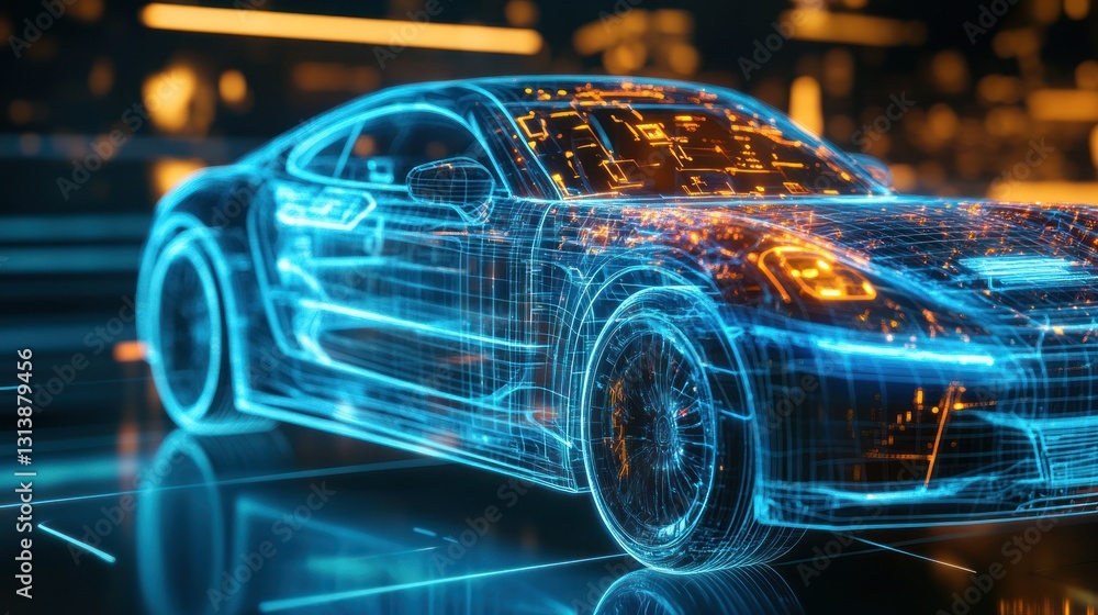 A futuristic digital representation of a modern sports car A futuristic digital representation of a modern sports car