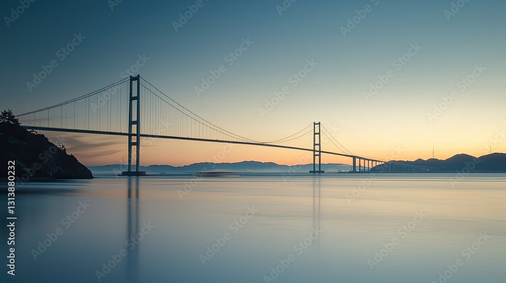 serene view of suspension bridge at sunset serene view of suspension bridge at sunset