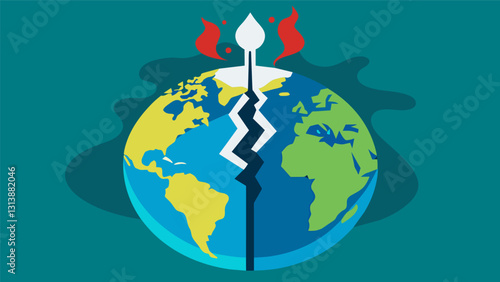The environmental impact of fracking is on full display with the earth scarred and divided in a calculated manner.. Vector illustration