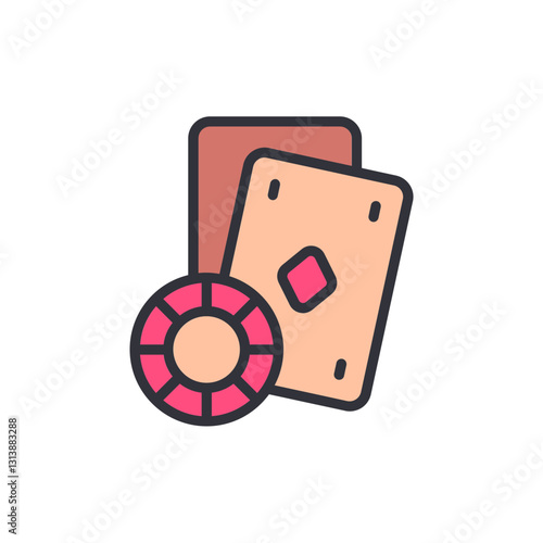 Gambling addiction colored icons, minimalist vector illustration ,simple transparent graphic element .Isolated on white background
