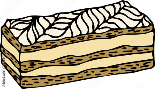 Illustration d'un Mille-feuille Gastronomie Français Spécialité de France Clipart Dessiné à la Main