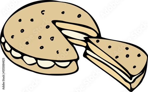 Illustration d'une Trate Tropézienne à  la Vanille Gastronomie Français Spécialité de France Clipart Dessiné à la Main