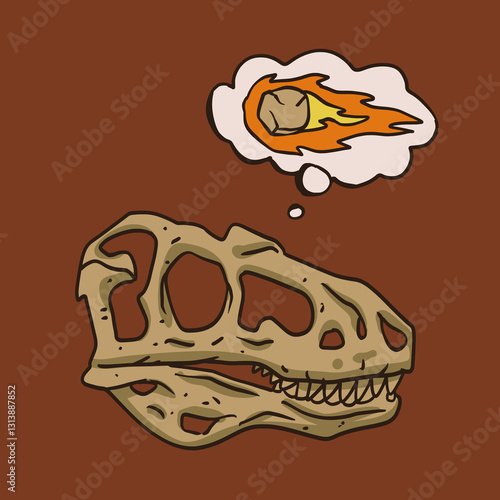 Dinosaur Skull Thinking About Meteor - Vector Illustration