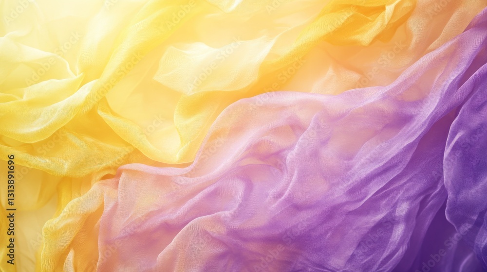 Fototapeta premium Soft yellow and purple fabrics flowing and creating graceful waves