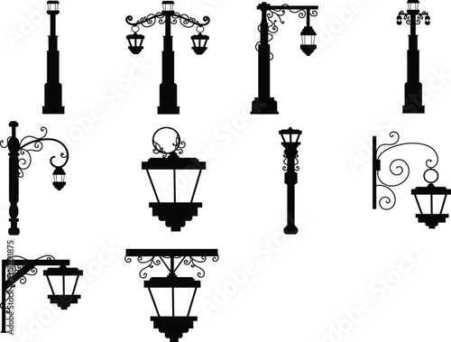 Classic Street Latern Illustration Set