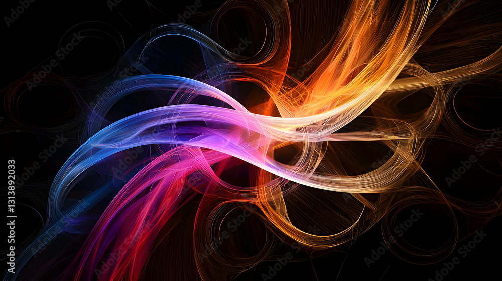 Fototapeta premium Dynamic Abstract Art Colorful Swirling Light Trails and Energy Flow on a Dark Background