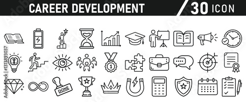 Career Development icon set. Success winner, business goal, challenge line style icon. Professional business career, goal collection. Vector illustration