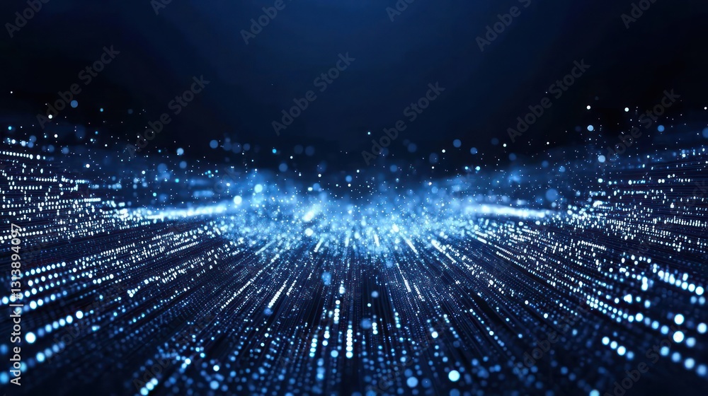 Obraz premium Abstract Blue Digital Network Background With Luminous Particles And Lines Generating Futuristic Visuals