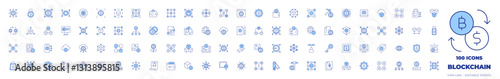 100 Blockchain Icons Collection. Line Duotone style, editable stroke. wallet, exchange, crypto wallet, blockchain, safe, bitcoin, settings, nft, laptop, Blockchain, nodes