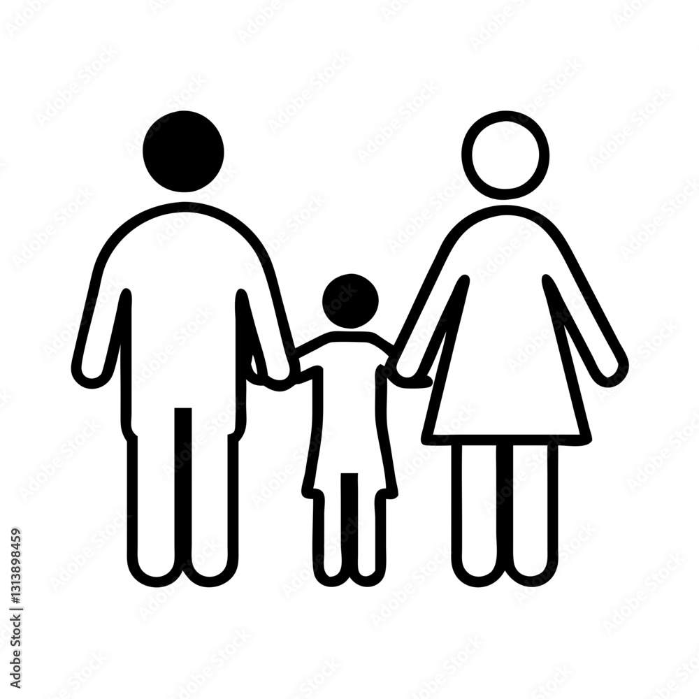 Family silhouette with parents and child in minimal style Family silhouette with parents and child in minimal style