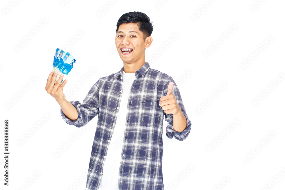 Happy Person Holding Blue Object, Thumbs Up Gesture Happy Person Holding Blue Object, Thumbs Up Gesture