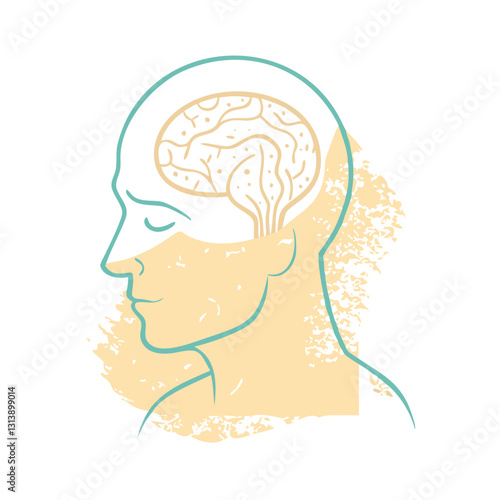 Human head with brain in abstract artistic style