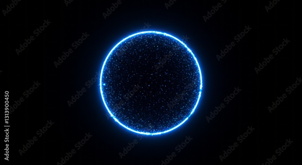 Obraz premium A blue glowing sphere resembles a planet in the dark cosmos, illuminated like a distant sun