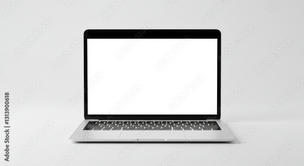 Isolated on white, a silver portable laptop computer with a blank screen displays modern technology Isolated on white, a silver portable laptop computer with a blank screen displays modern technology