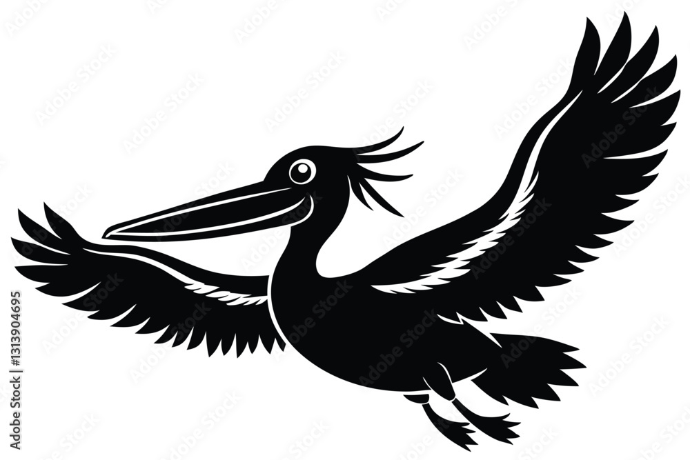 Fototapeta premium pelican in flight silhouette in black isolated on white background
