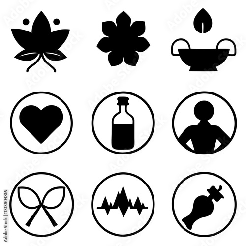 Wellness Silhouette Icon Set Vector Art Illustration. health care logo. 