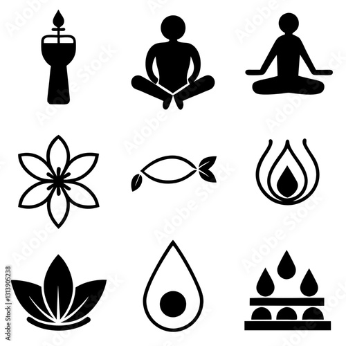 Wellness Silhouette Icon Set Vector Art Illustration. health care logo. yoga meditation icons