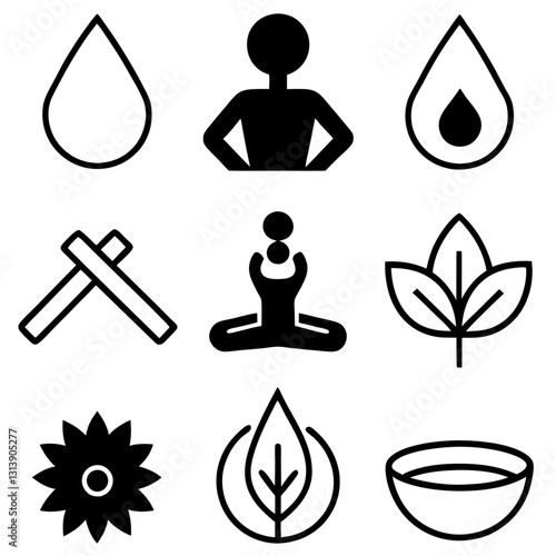 Wellness Silhouette Icon Set Vector Art Illustration. health care logo. 