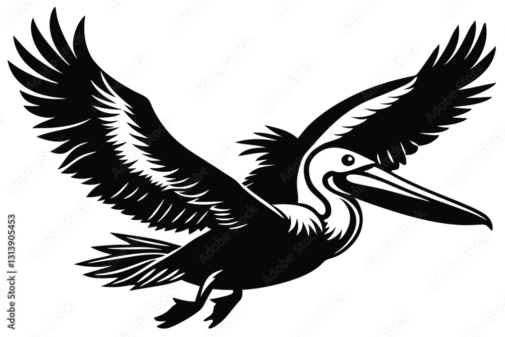pelican in flight silhouette in black isolated on white background pelican in flight silhouette in black isolated on white background