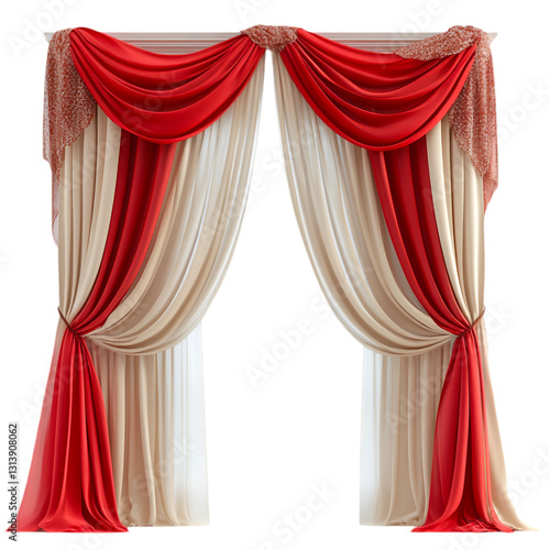 Elegant Red and Beige Curtains Draped Luxuriously 