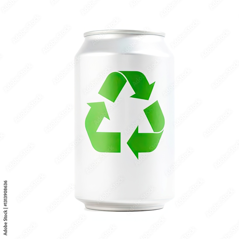 A bright vibrant close-up shot of a white aluminum can with a recycling symbol, isolated on a white background. Detailed focus, lively and energetic A bright vibrant close-up shot of a white aluminum can with a recycling symbol, isolated on a white background. Detailed focus, lively and energetic