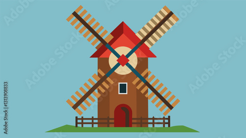 Each traditional windmill has its own unique features reflecting the individual craftsmanship and style of its builder.. Vector illustration