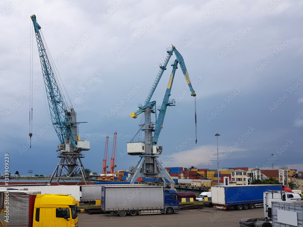 Containers on the ship wreck, cargo export loading Containers on the ship wreck, cargo export loading