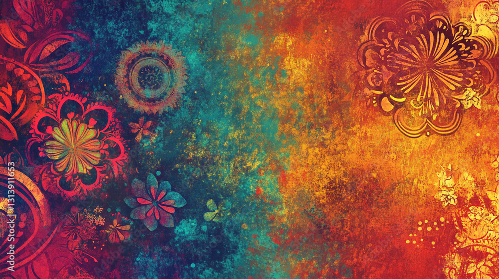 Vibrant floral tapestry with a captivating blend of rustic textures Vibrant floral tapestry with a captivating blend of rustic textures