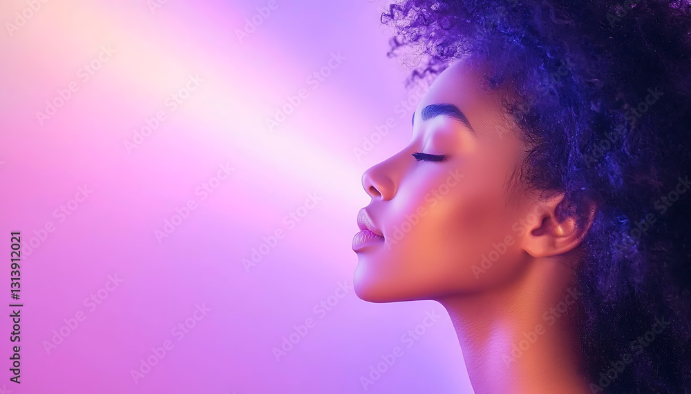 Ethereal portrait of a woman studio digital art colorful light side view inner peace concept Ethereal portrait of a woman studio digital art colorful light side view inner peace concept